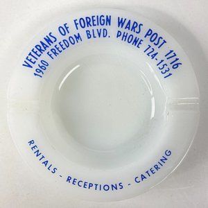 VFW Post 1716 Freedom CA Vintage AshTray Coaster Milk Glass Coaster Incense 420
